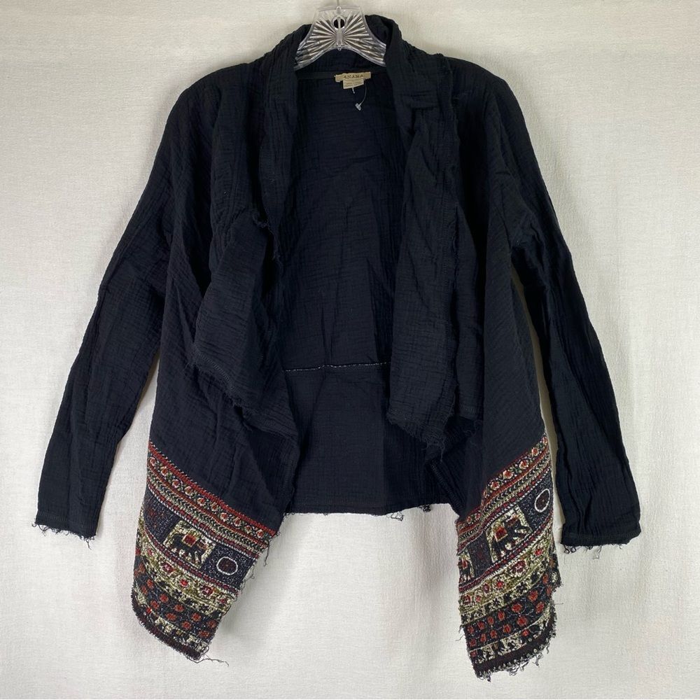 Anama Black Red Open Waterfall Draped Front Gauze Embroidered Elephant Boho S - Picture 2 of 8